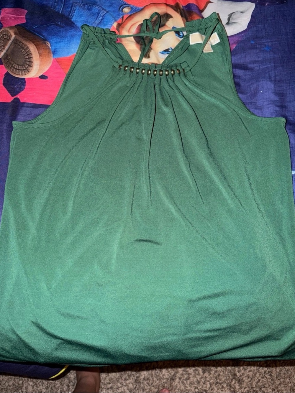 MICHAEL Michael Kors Green Halter Tank with Beaded Neckline